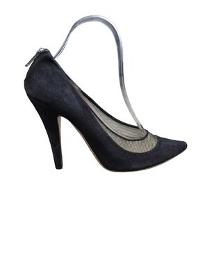 Chloé Black Suede Gold Mesh Back Zip Pointed Toe Heel Pumps 38